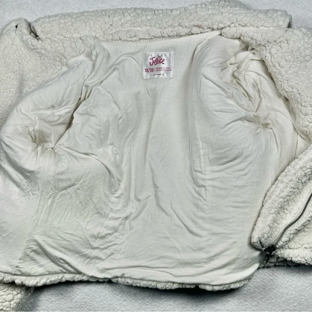 Justice Girls Sherpa Moto Jacket Size 18/20 Cream Teddy Bear Fleece‎ Zip Cozy